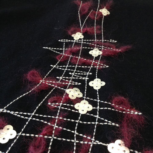 スパンコール刺繍と毛糸
